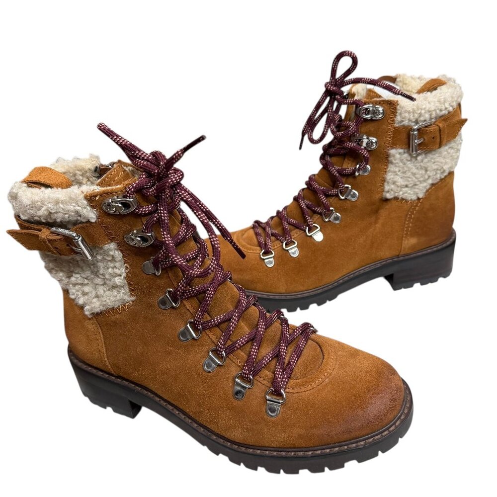 Sam Edelman Tenlee Shearling Hiking Boots 7.5 Brown Leather Outdoor Gorpcore